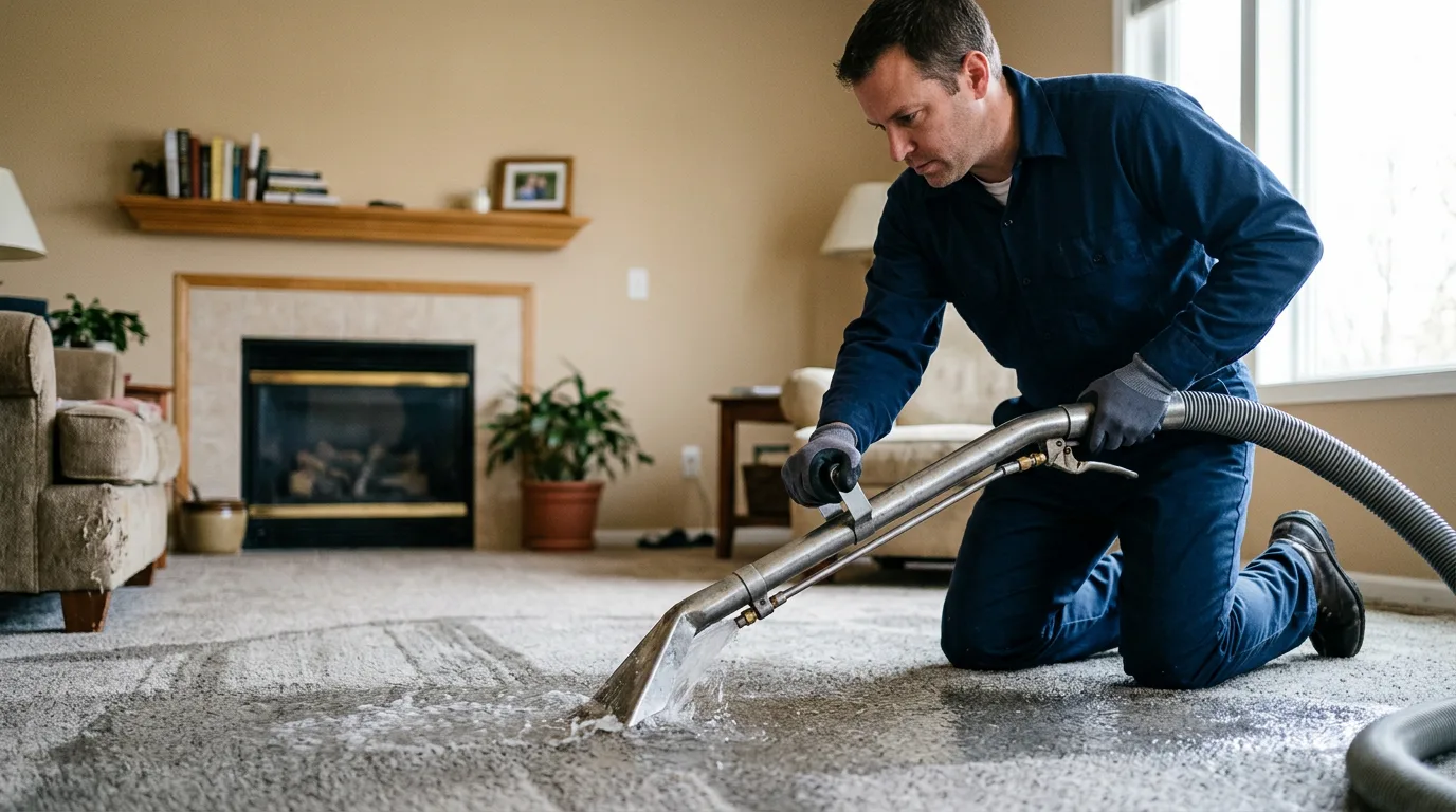 Water damage restoration technician working near Athens, ME